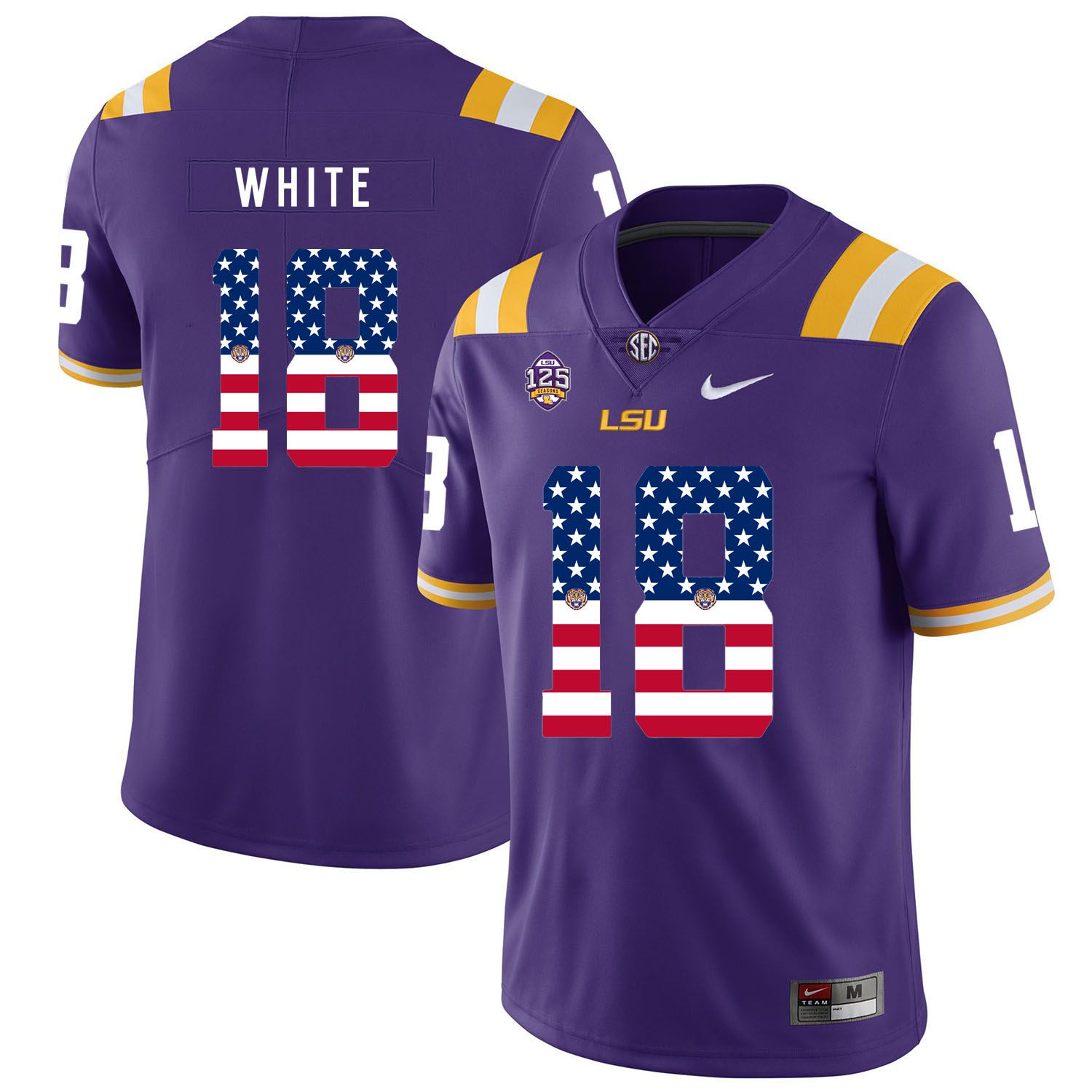 Men LSU Tigers #18 White Purple Flag Customized NCAA Jerseys->customized ncaa jersey->Custom Jersey